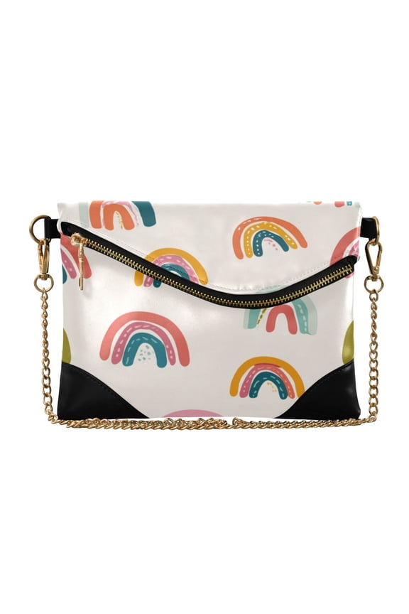 Flap Women Clutch Bag PU Leather Evening Bag Versatile Crossbody Shoulder Purse Colorful Cartoon Rainbow Pattern