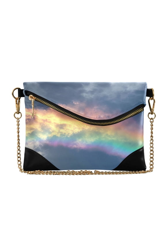 Flap Women Clutch Bag PU Leather Evening Bag Versatile Crossbody Shoulder Purse Colorful Rainbow