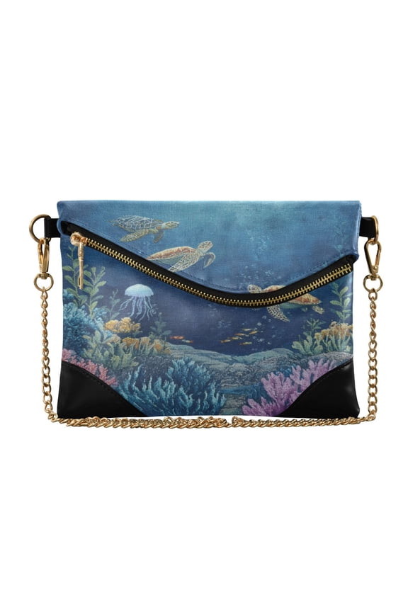 Flap Women Clutch Bag PU Leather Evening Bag Versatile Crossbody Shoulder Purse Coral Reef Turtle