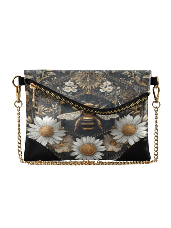 Flap Women Clutch Bag PU Leather Evening Bag Versatile Crossbody Shoulder Purse Honeycomb with Bees