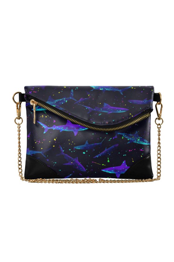 Flap Women Clutch Bag PU Leather Evening Bag Versatile Crossbody Shoulder Purse Powerful Shark Illustration