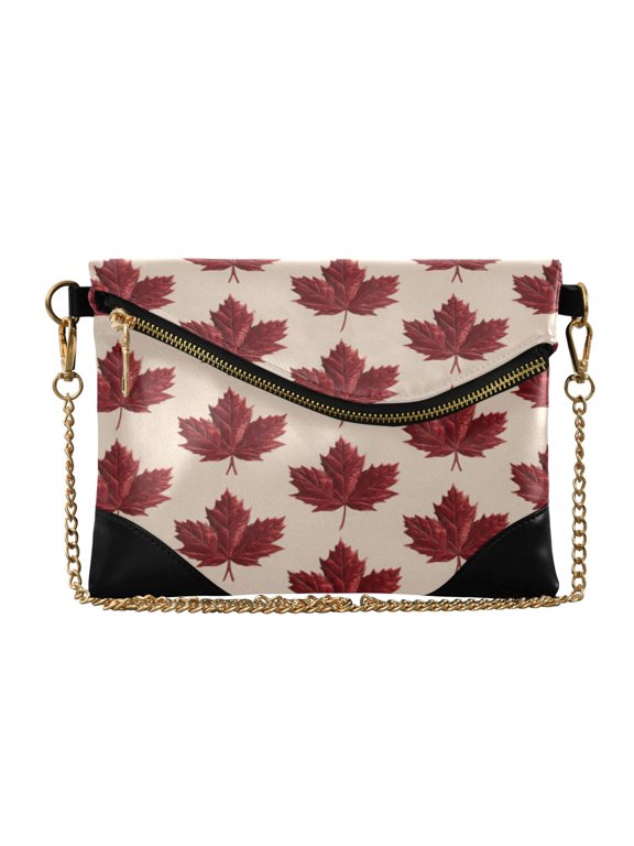 Flap Women Clutch Bag PU Leather Evening Bag Versatile Crossbody Shoulder Purse Red Maple Leaves Seamless
