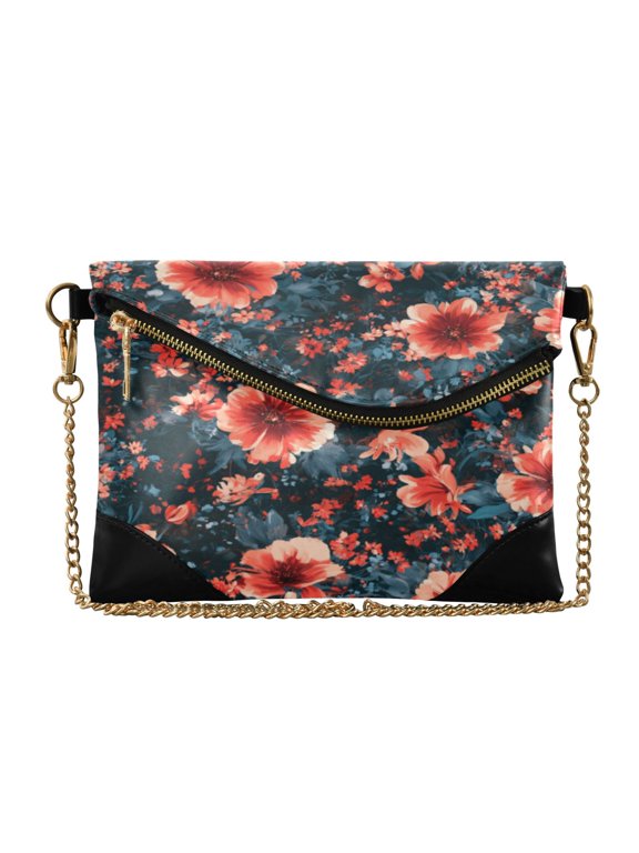 Flap Women Clutch Bag PU Leather Evening Bag Versatile Crossbody Shoulder Purse Red Tiny Petal