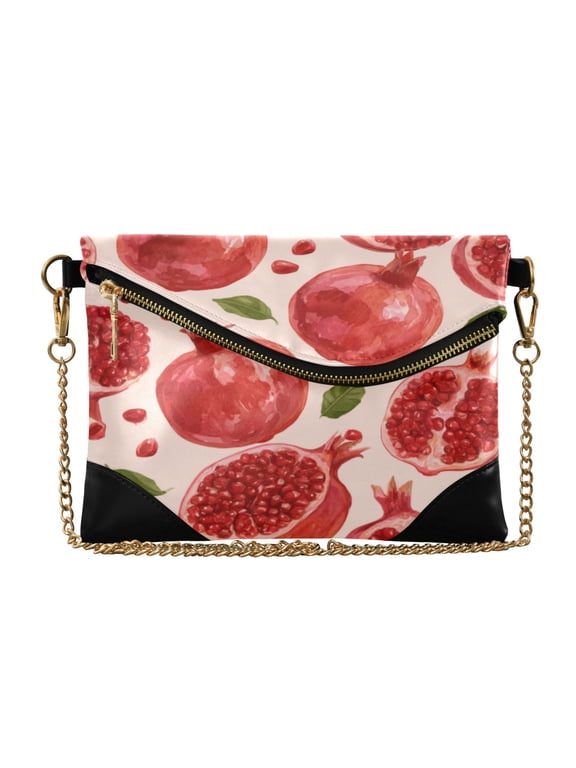 Flap Women Clutch Bag PU Leather Evening Bag Versatile Crossbody Shoulder Purse Ruby Red Pomegranate
