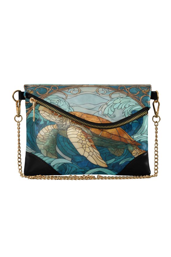 Flap Women Clutch Bag PU Leather Evening Bag Versatile Crossbody Shoulder Purse Sea Turtle Stained