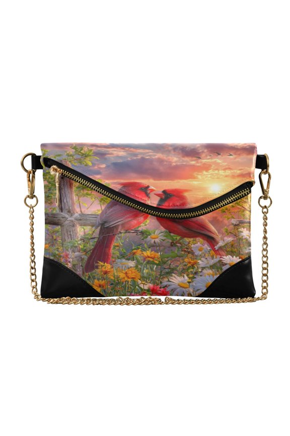 Flap Women Clutch Bag PU Leather Evening Bag Versatile Crossbody Shoulder Purse Sunrise Bird Scene