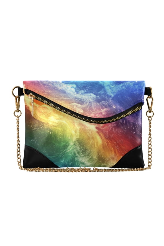 Flap Women Clutch Bag PU Leather Evening Bag Versatile Crossbody Shoulder Purse Super Beautiful Rainbow