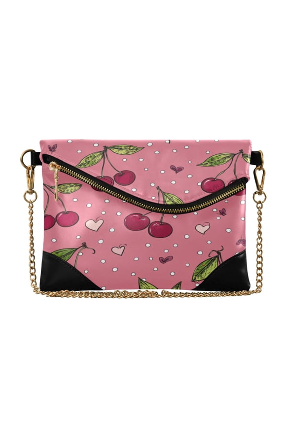 Flap Women Clutch Bag PU Leather Evening Bag Versatile Crossbody Shoulder Purse Sweet Cherry Chart Pattern