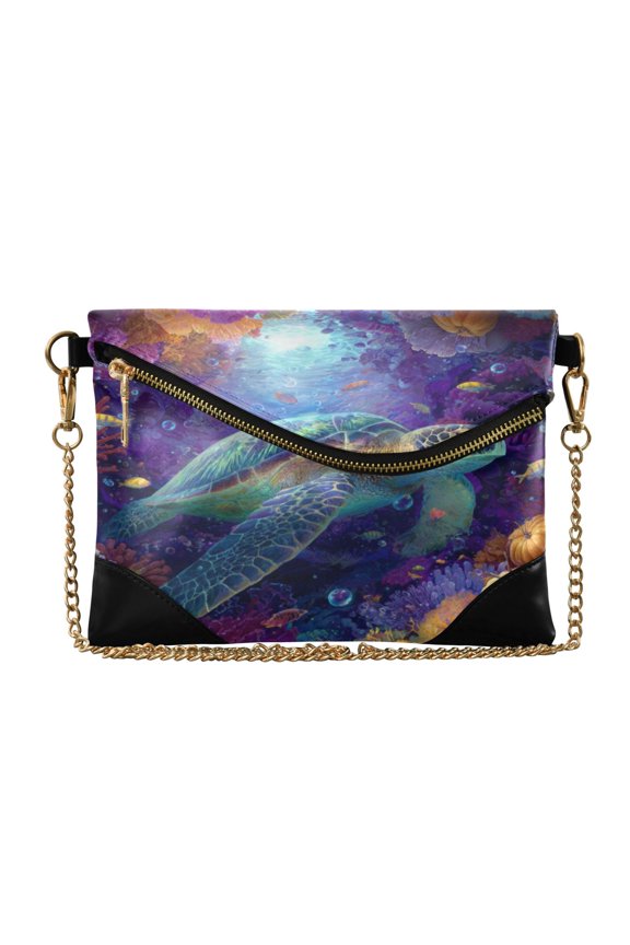 Flap Women Clutch Bag PU Leather Evening Bag Versatile Crossbody Shoulder Purse Turtles in Ocean Scene