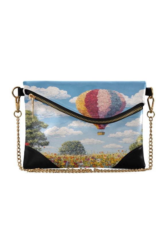 Flap Women Clutch Bag PU Leather Evening Bag Versatile Crossbody Shoulder Purse Vibrant Hot Air Balloon