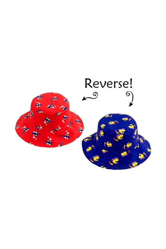 Reversible Baby Sunhat UPF 50+ X-Small (0 - 6 mo) - Digger / Train