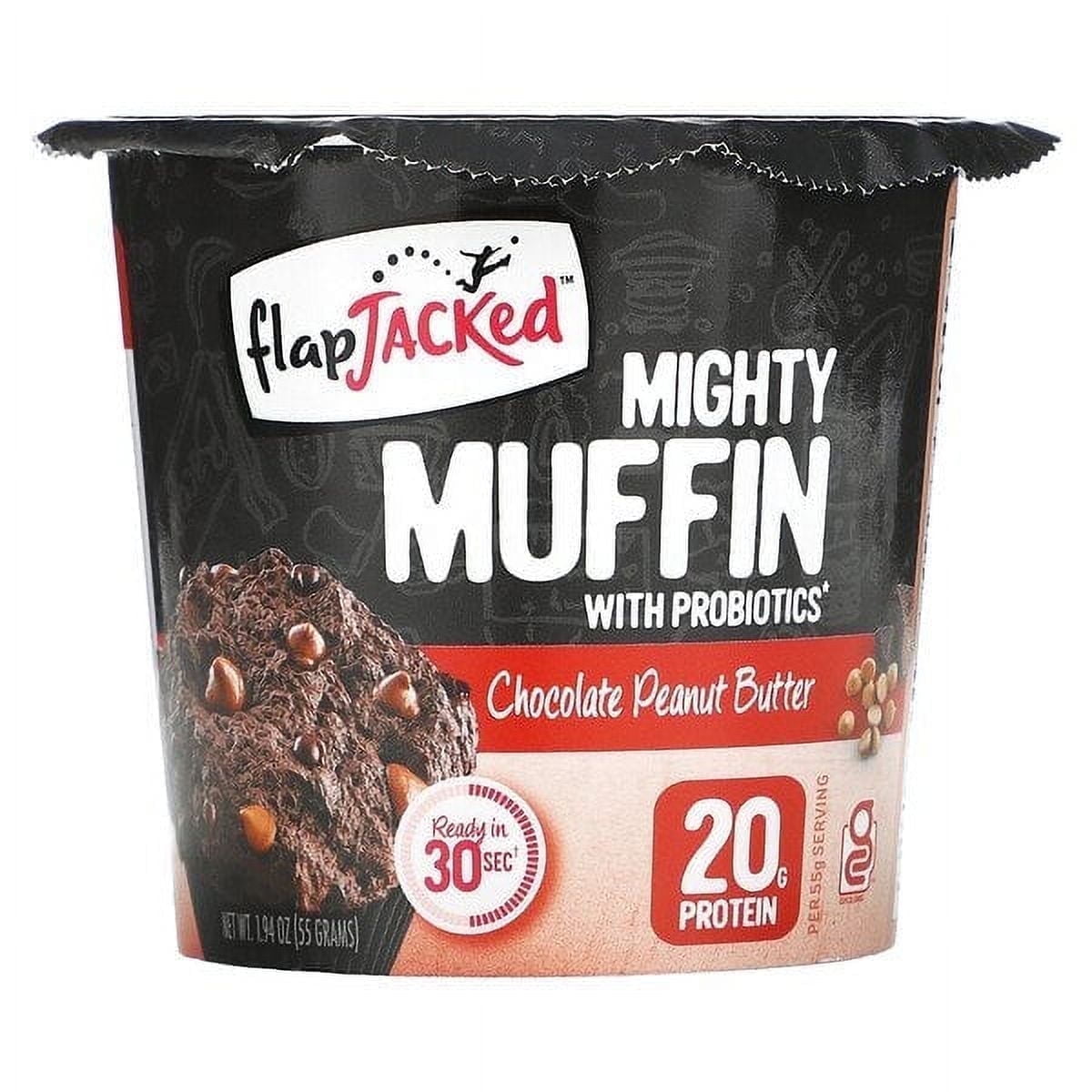 FlapJacked, Mighty Muffin with Probiotics, Chocolate Peanut Butter, 1.94 oz Pack of 4