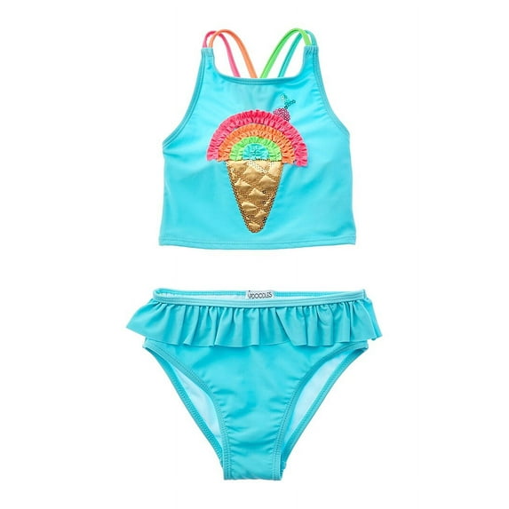 Flapdoodles girls Ice Cream Applique 2pc Swim Set, 6X, Blue
