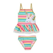 Flapddodles Unicorn Stripe Nylon Swimsuit Set (Girl's)