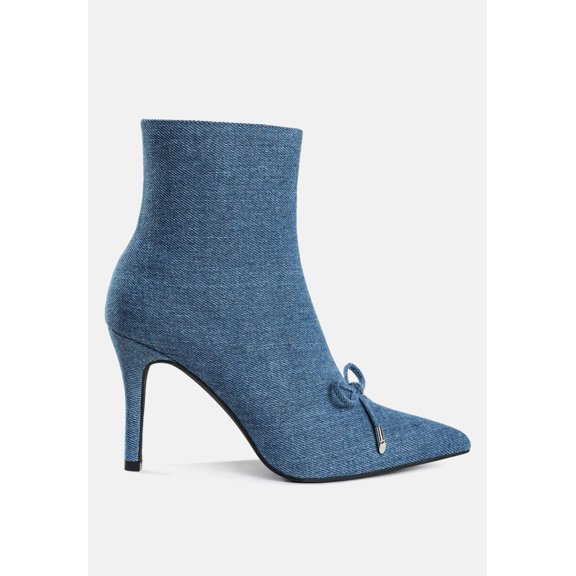 Flapper Bow Detail Denim Ankle Boots