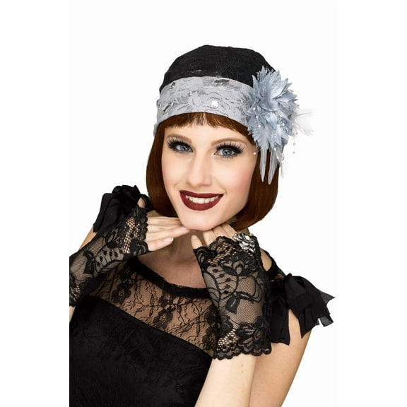 Gangster Flapper Roaring 20s Champagne Cloche And Gloves Costume Accessory