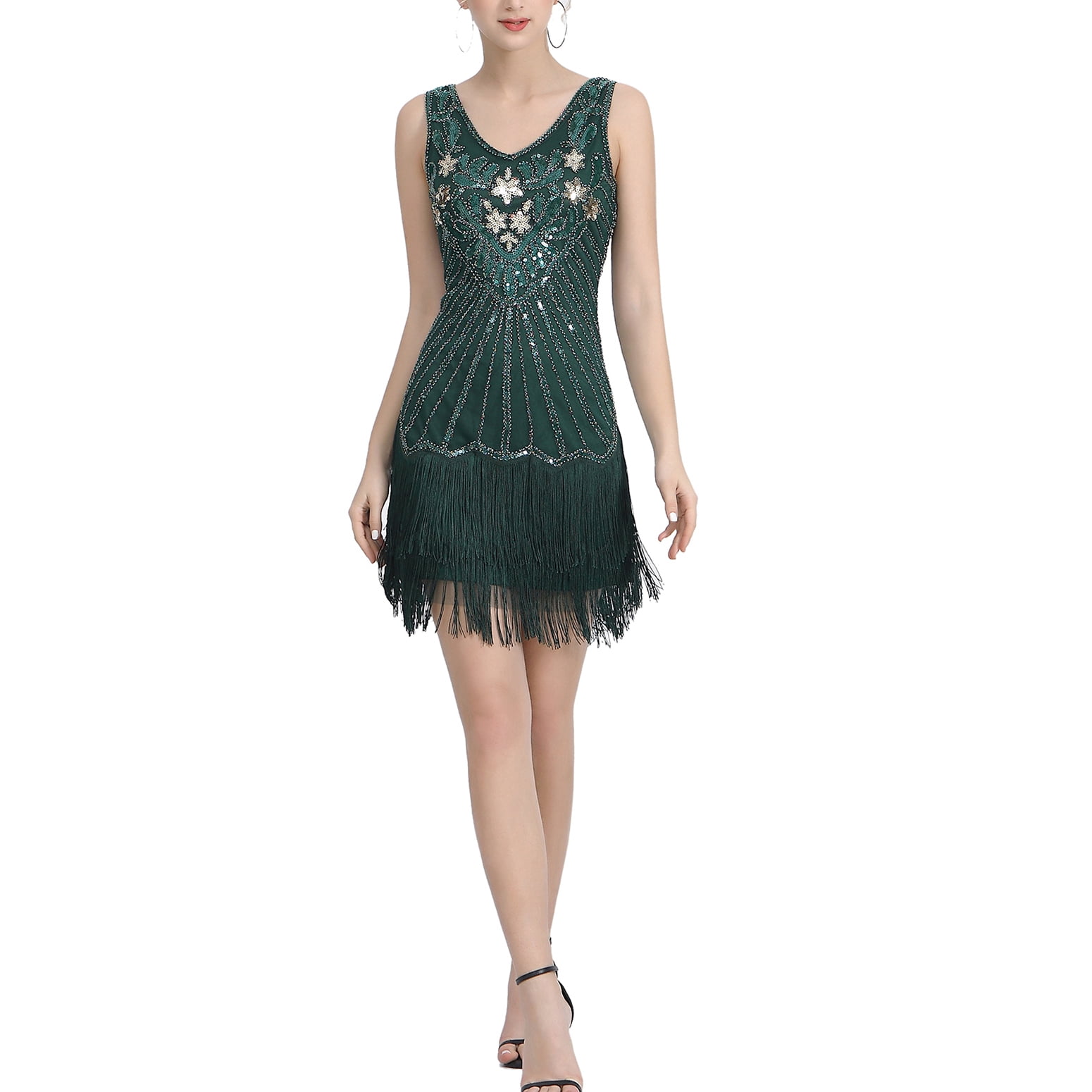 White 1920's Sequined Fringe Dress main image 0