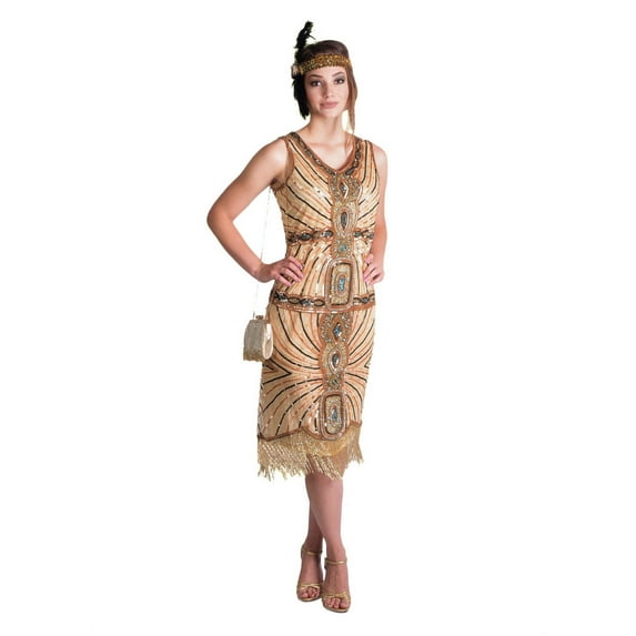 Flapper Dress with Sequins, Peach & Multi Color - Large