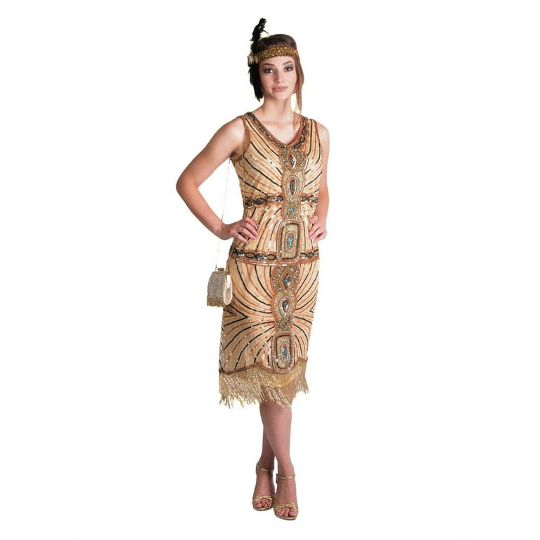Flapper Dress with Sequins Peach Multi Color Small