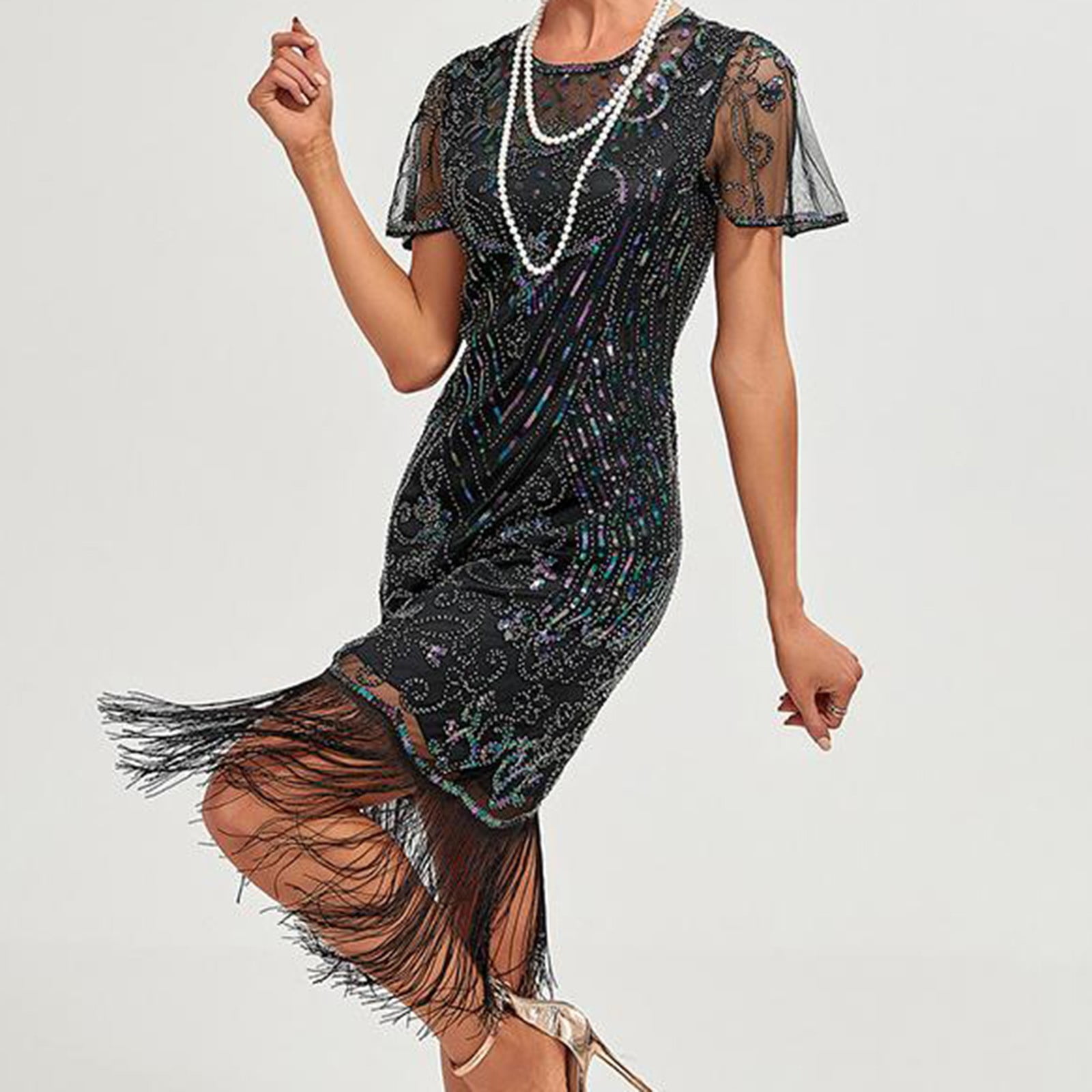 green emerald velvet dress Vintage Beaded Feather Prom Dresses with Slit Mermaid 1920s Evening Dress 22132 Emerald / US6