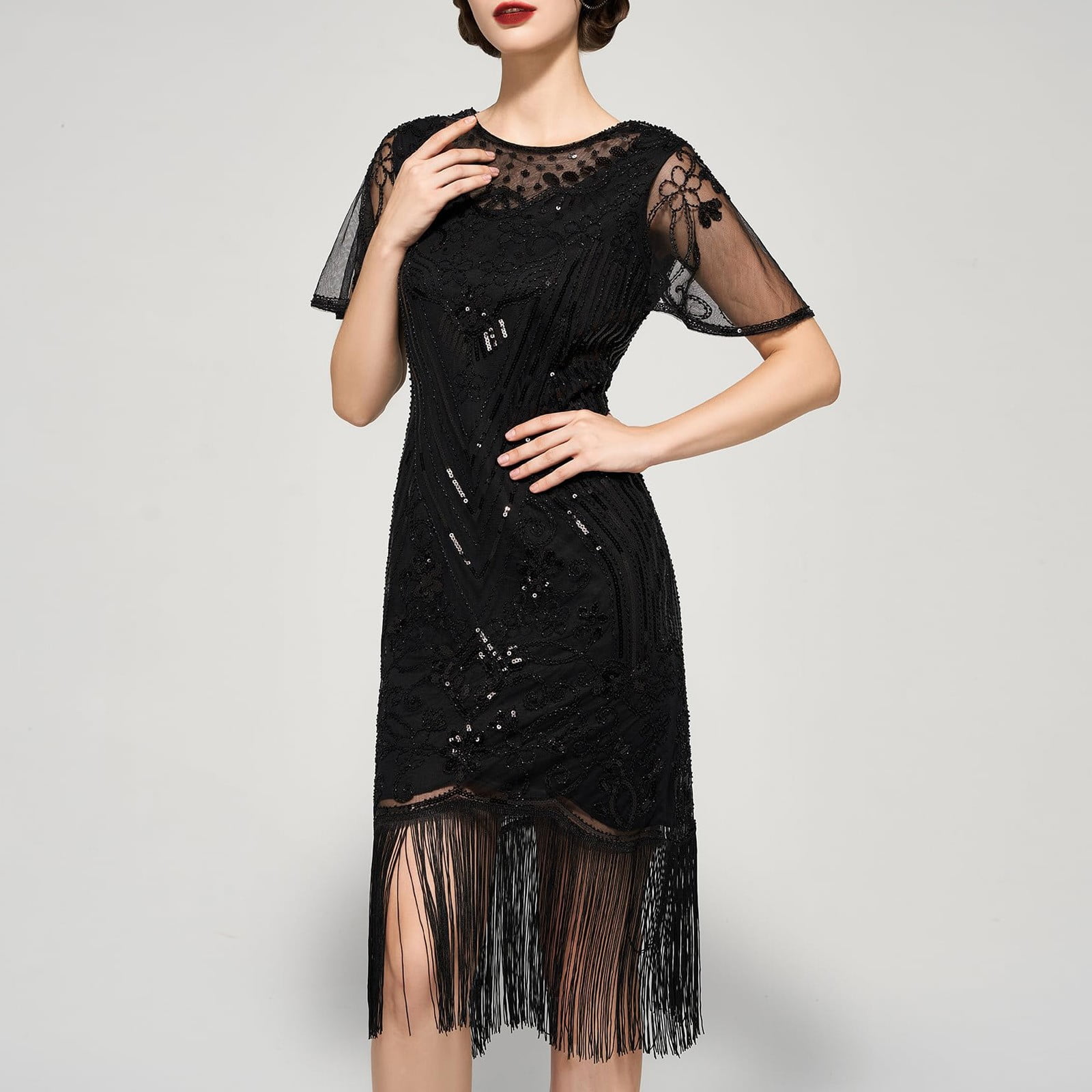 black harlem night dresses Sunshuilll Fit & Flare Sweetheart Short Sleeve Party Dress (Women), Women's, Size: Medium, inspired look suited to Trad Goth Girls Black Tuxedo Dress Size:M oversized