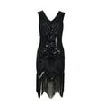 thumbnail image 1 of Flapper Dresses for Women 1920s Plus Size Beaded Tassel Sequin Vintage Dress Fringe Hem Party Cocktail Prom Gowns Black XL, 1 of 2