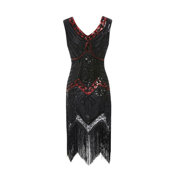 Flapper Dresses for Women 1920s Plus Size Beaded Tassel Sequin Vintage Dress Fringe Hem Party Cocktail Prom Gowns Red XXL
