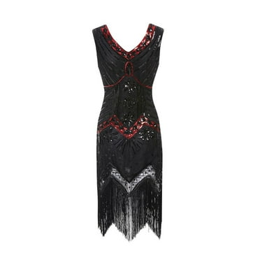 Flapper Dresses for Women 1920s Plus Size Beaded Tassel Sequin Vintage Dress Fringe Hem Party Cocktail Prom Gowns Red XXXL