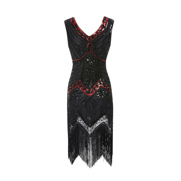 Flapper Dresses for Women 1920s Plus Size Beaded Tassel Sequin Vintage Dress Fringe Hem Party Cocktail Prom Gowns Red XXXXL