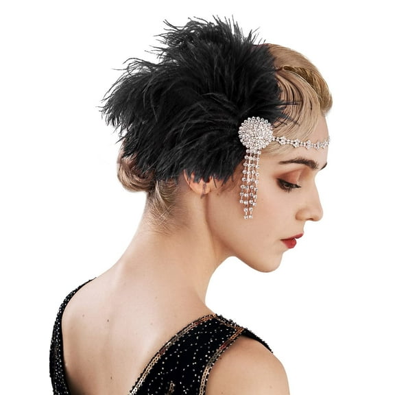 Flapper Headband 1920s Headpiece Roaring 20s Rhinestone Feather Great Gatsby Headpiece Hair Accessories,White
