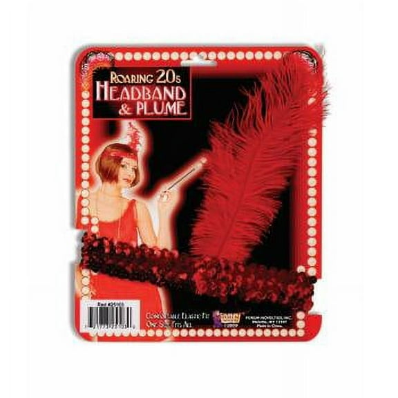 Flapper Headband Red With Red Feather Halloween Costume Accessory