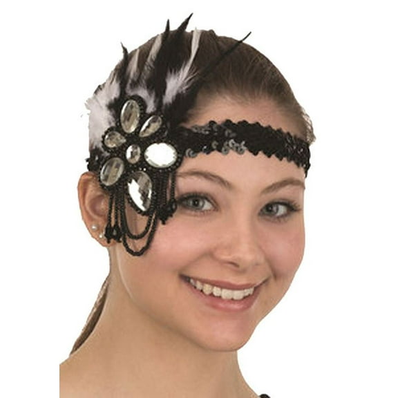 Flapper Sequin Headband Feathers & Jewels