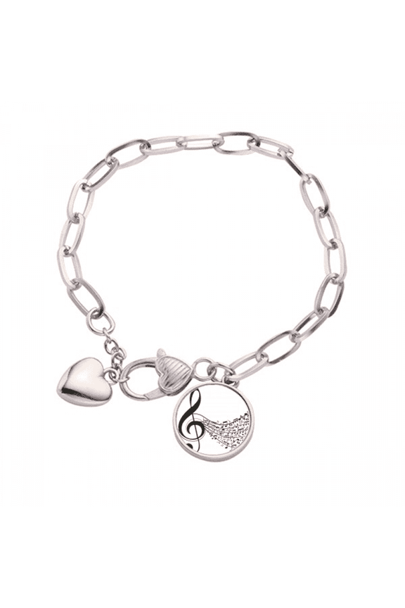 Flappg Music Notes Treble Clef Heart Chain Bracelet Jewelry Charm Fashion