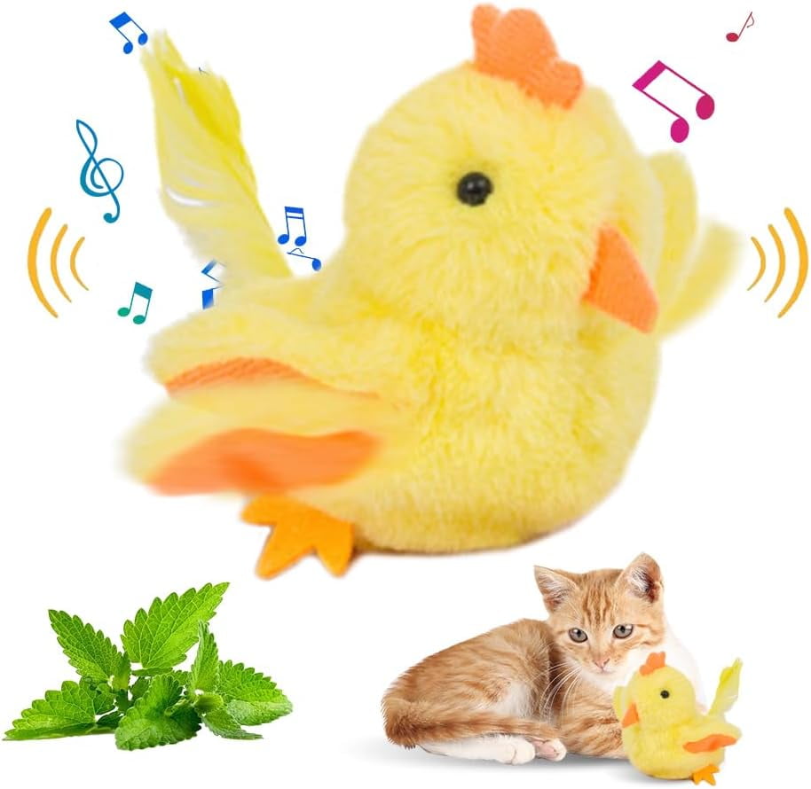 Flapping Bird Cat Toy, Rechargeable Interactive Chirping Bird Cat Toy, 3 Modes, Touch Activated