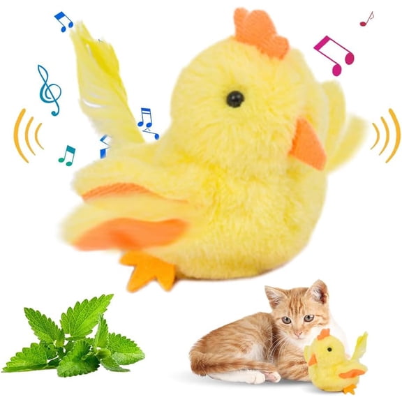 Flapping Bird Cat Toy, Rechargeable Interactive Chirping Bird Cat Toy, 3 Modes, Touch Activated