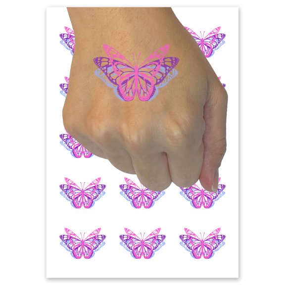 Flapping Butterfly Wings Flying Temporary Tattoo Water Resistant Fake Body Art Set Collection - 54 1" Tattoos (1 Sheet)