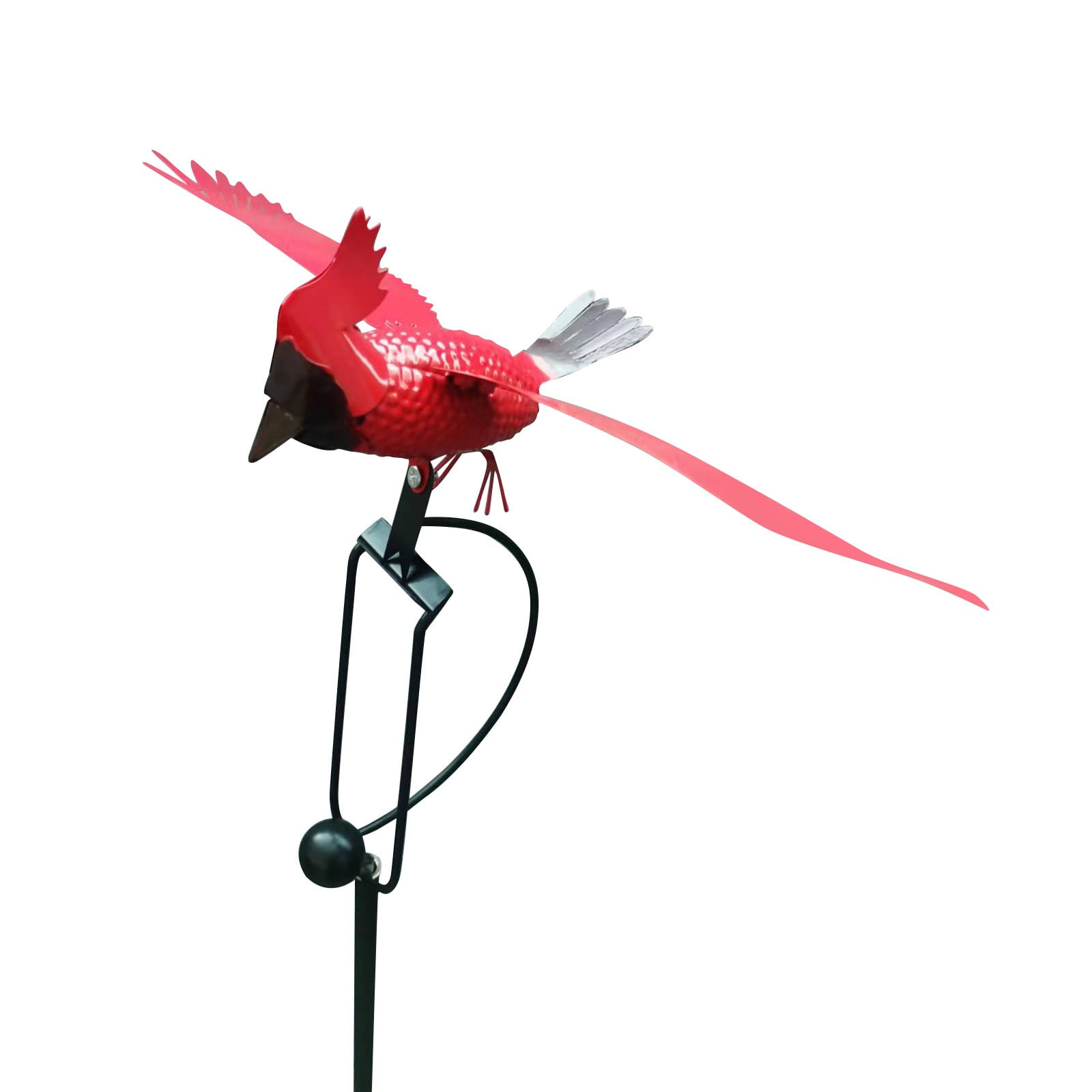 Flapping Metal Red-Parrot Yard Stake Rocking Wind Whirly-Gig Garden Art