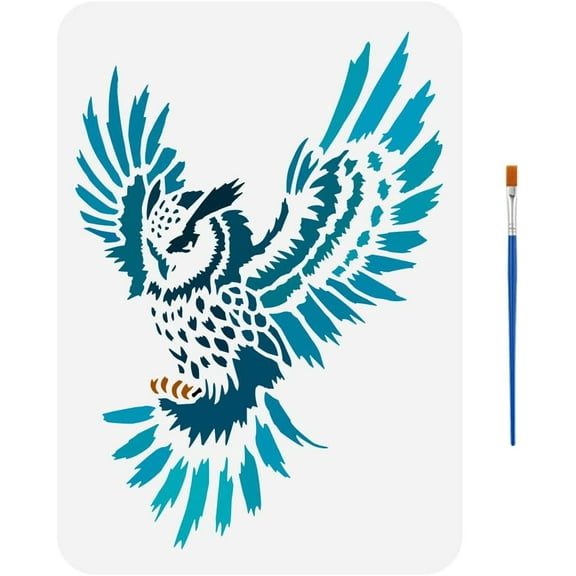 Flapping Owl Painting Stencil with 1 Pc Plastic Paint Brush 8.3x11.7inch Reusable Owl Animal Painting Stencil Animal Stencils
