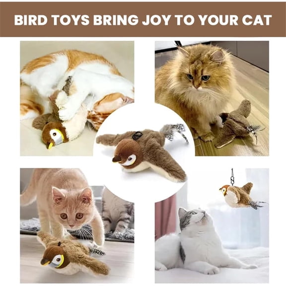 Flappy Chase Cat Toy, 2026 New Flappy Bird Cat Toy Interactive Flying Bird Cat Toys for Indoor Cats, Chirping Bird Cat Toy Flapping Wings Simulated Chirping Sparrow Cat Toy, AKLJWH