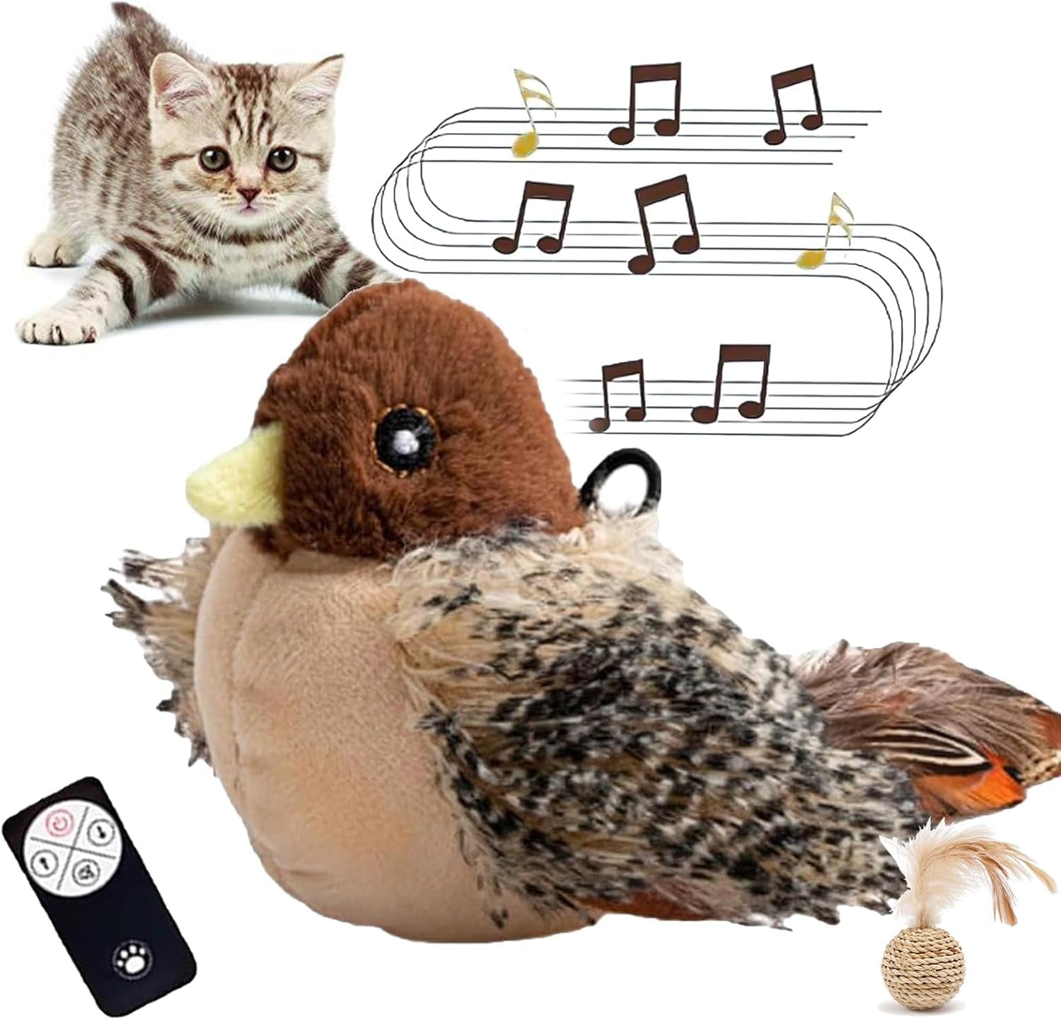 Giocattolo Per Gatti Uccello Sbatticante - Con Erba Gatta, Interattivo, Ricaricabile USB