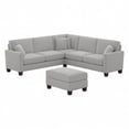thumbnail image 1 of Flare 99W L Shaped Sectional Couch with Ottoman in Light Gray Microsuede Fabric, 1 of 7