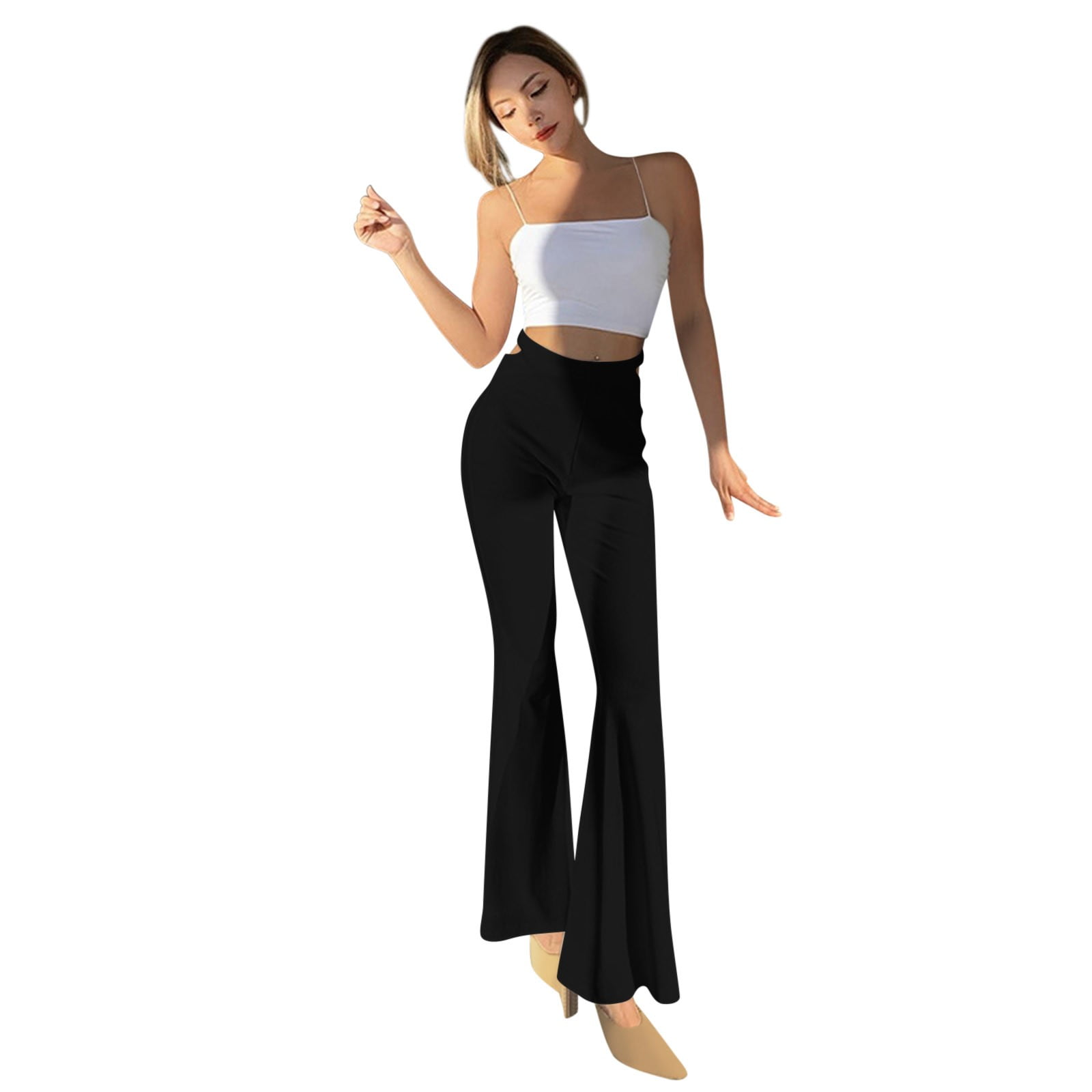 YUNAFFT Women High Waist Casual Wide Leg Long Pants Women's Slim Fit Flare  Solid Suit Pants Leisure Trousers Bell-bottoms Solid Color Pants
