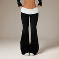 thumbnail image 1 of Flare Foldover Pants for Women Low Rise Stretchy Yoga Pants with Pockets Workout Gym Fall Cozy Thermal Pants, S, 1 of 7