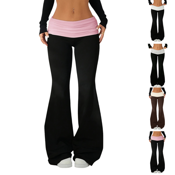 Flare Foldover Pants for Women Y2K Comfortable Low Rise Stretchy Yoga Pants Casual Streetwear Pants
