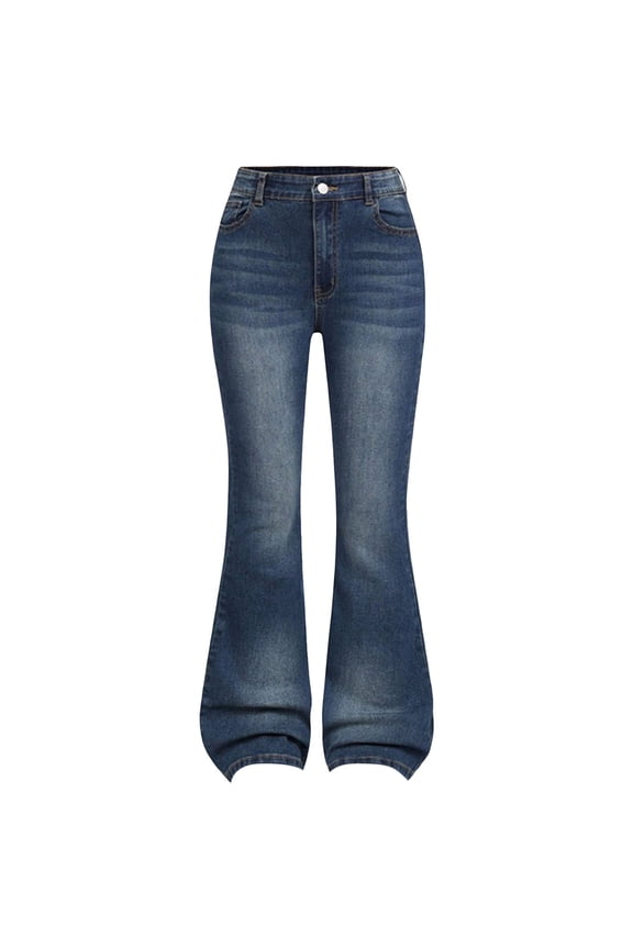 Flare Jeans Juniors Tween Girls Wide Leg Jeans Dark Wash Blue Ripped Distressed Strawberry Print Zipper Fly Trousers Baggy Denim Pants