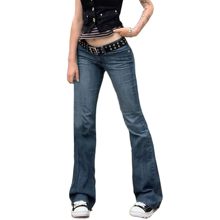 VOSS Women Flare Pants Vintage Streetwear Mid Waist Denim Cute Jean  Trousers Sweatpan 