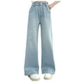 thumbnail image 1 of Flare Jeans for Girls 14-16 Teen Girls Bell Bottom Ripped Jeans Retro High Waist Flare Denim Pants Kids Fall Fashion Straight Long Trousers Pockets, 1 of 9