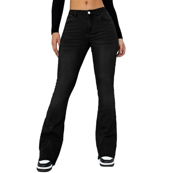 Flare Jeans for Women, Audhol 2025 New Retro Ripped Jeans Woman Fashion Slim Fit Jeans Womens Flare Jeans Black XL