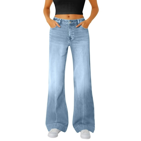 Flare Jeans for Women, Audhol Jeans for Women High Waist Baggy Wide Leg Jeans Stretchy Denim Pants Bootcut Jeans for Women Sky Blue L