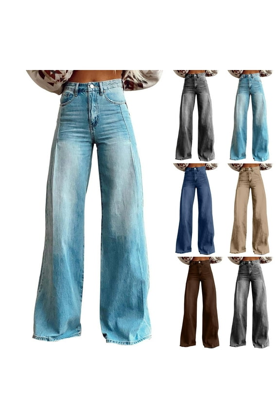 Flare Jeans for Women High Waisted,Womens Bootcut Denim Jeans Boyfriend Cargo Wide Leg High Waisted Straight Leg Pants Light Blue S